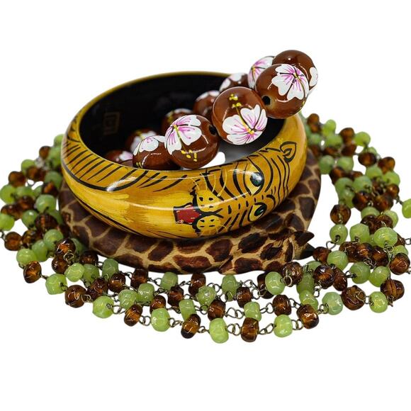 Large Bohemian Jewelry Lot Seed Bead Natural Stones Wood Glass Colorful Bold - Picture 6 of 10